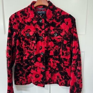 Jones New York Women's Red Floral Velvet Jacket Sz 4
